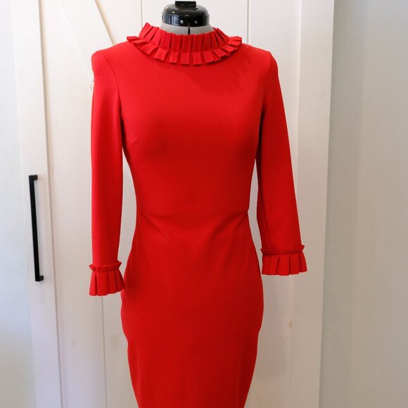Lulus Dresses & Skirts - City Goddess - Lulu's - Red pleated neck slim fitting midi dress